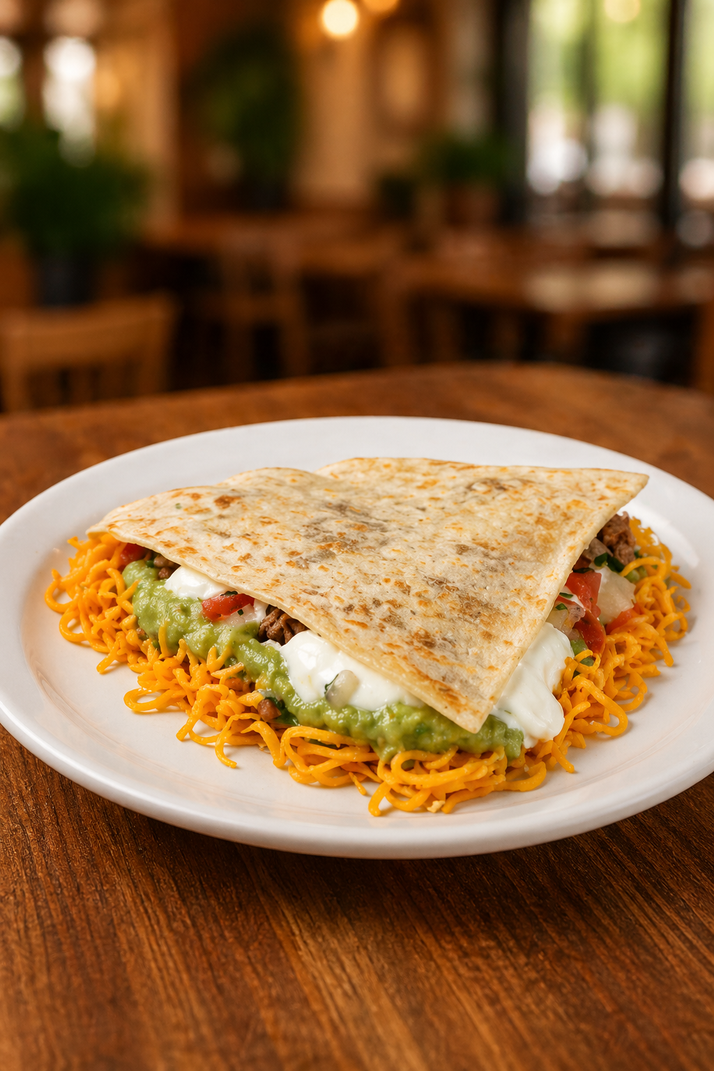 Memos quesadilla grilled with melted cheese and fresh sides